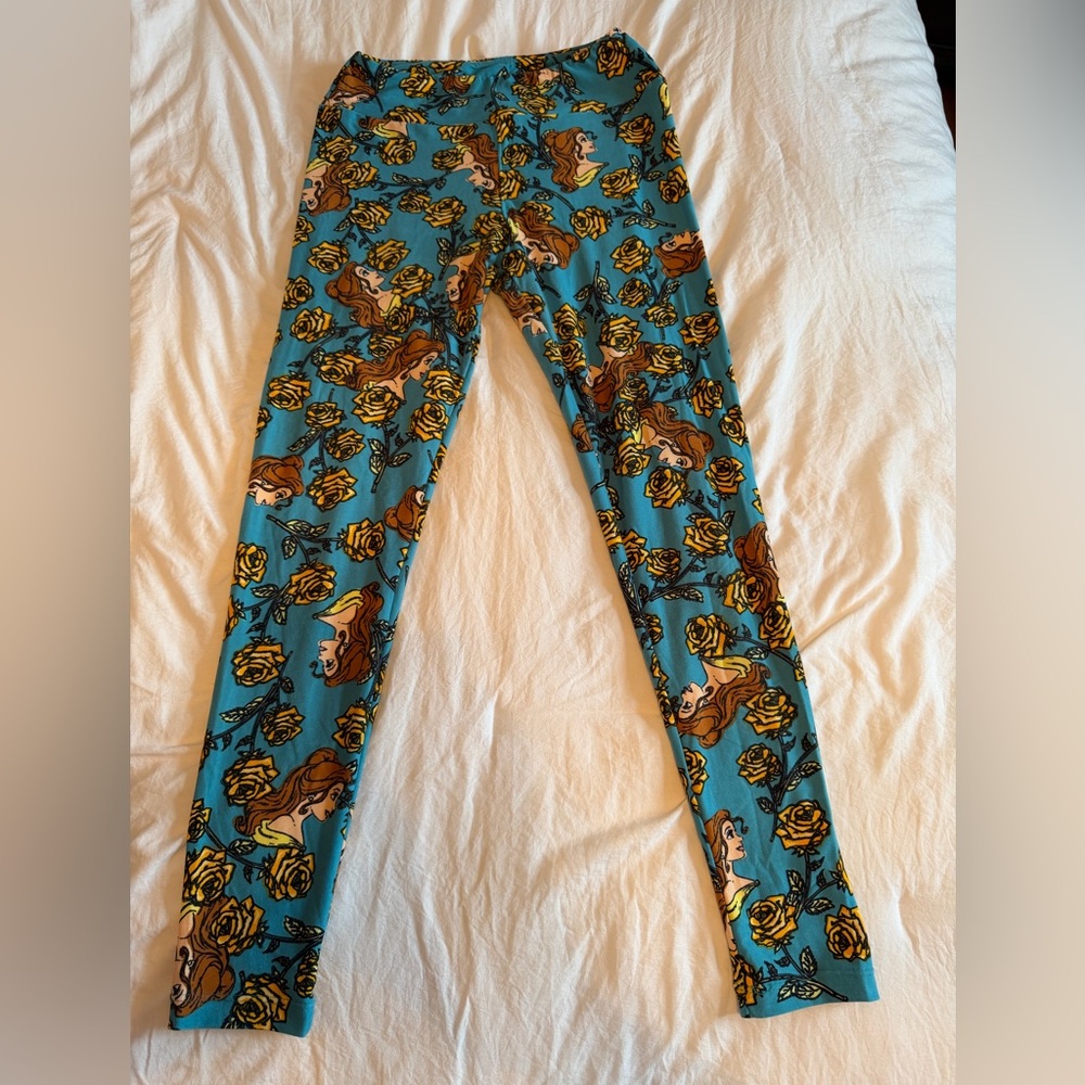 LuLaRoe disney beauty and the beast leggings, size: one size, color: blue